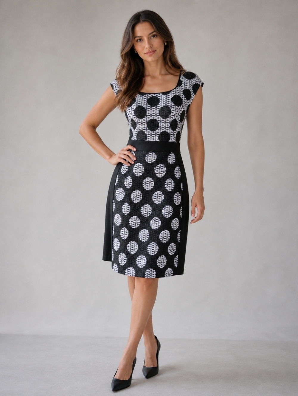 NWT $400 Kay Unger Black and White Polka Dot Dress Size 2